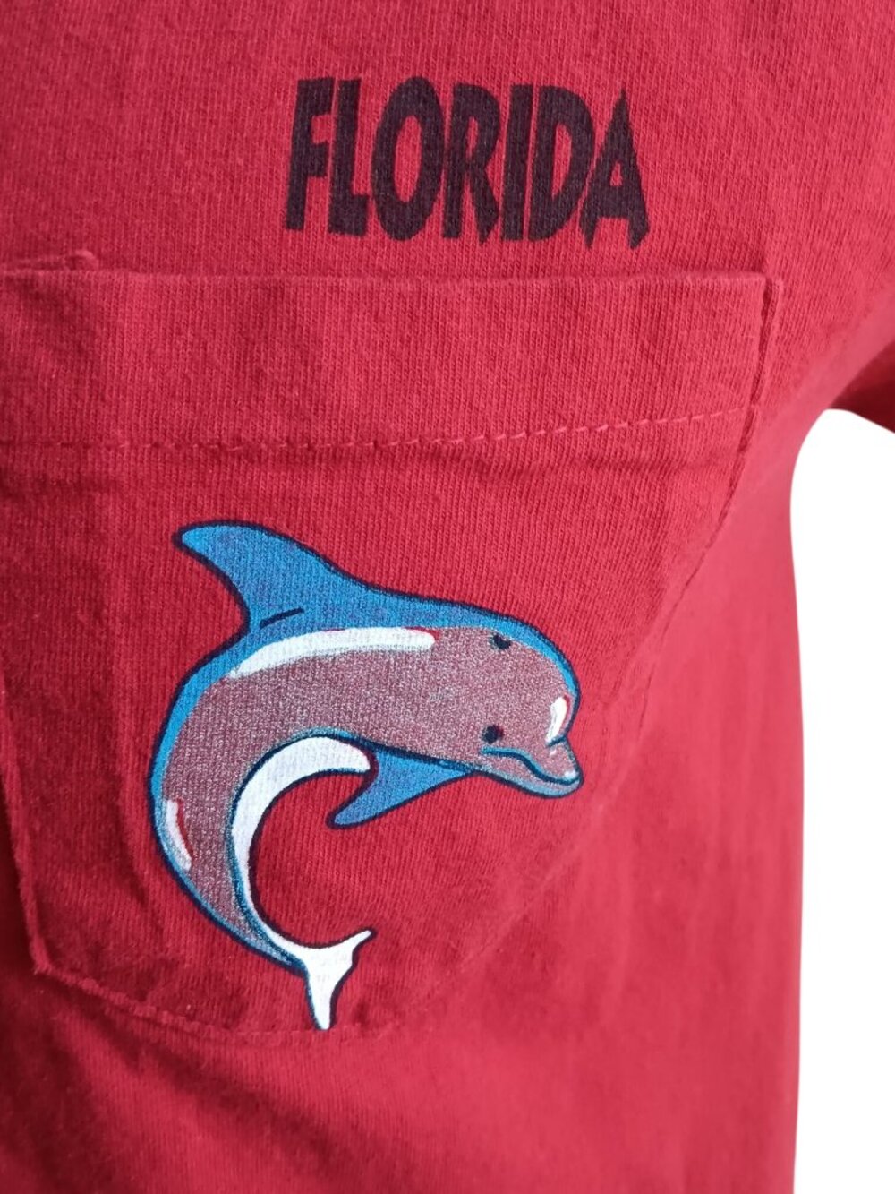 Dolphin True Vintage T-shirt Small Single Stitch 1980's Florida Red Pocket USA